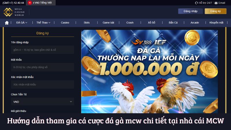 Hướng dẫn tham gia cá cược đá gà mcw chi tiết tại nhà cái MCW