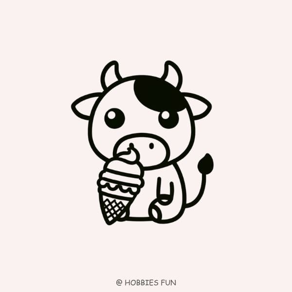 cow drawing simple, Cow with an Ice Cream Cone