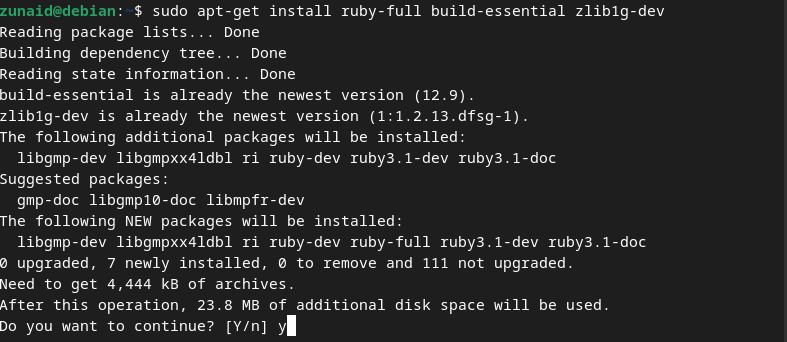 Install Ruby and build essential packages on Debian 