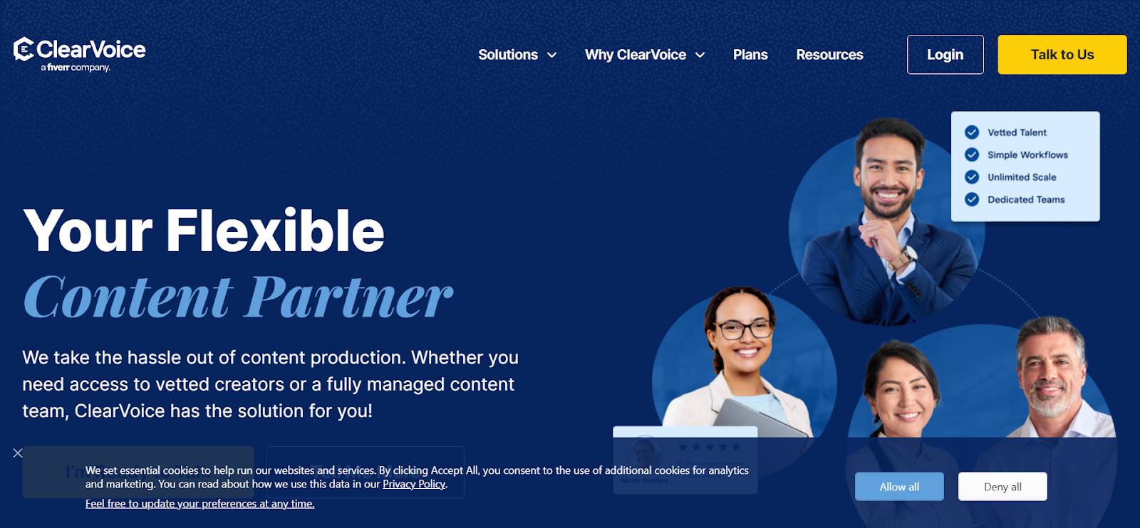 home page of  Clearvoice website