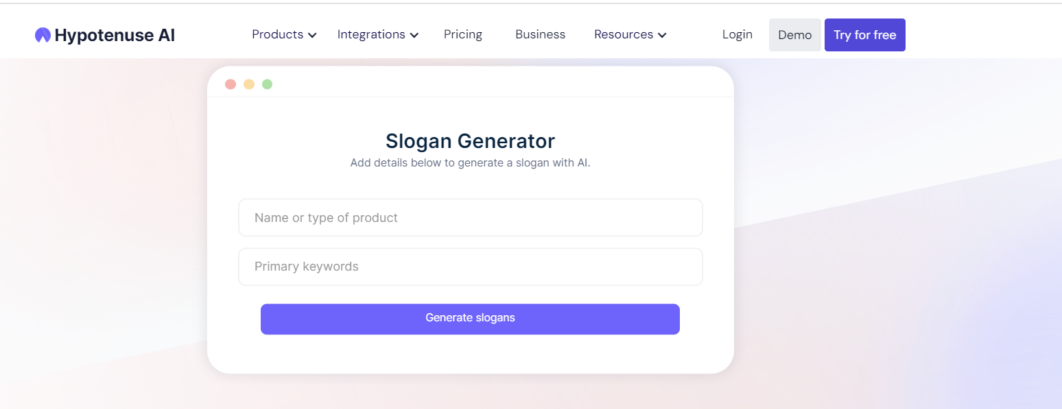 Hypotenuse AI Slogan Generator