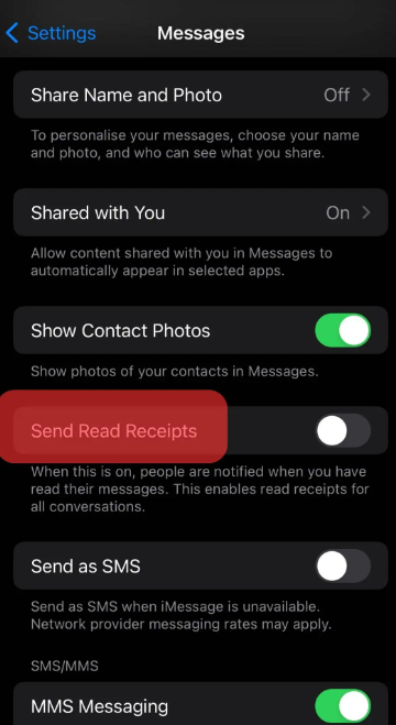Disable the Read Receipts option.