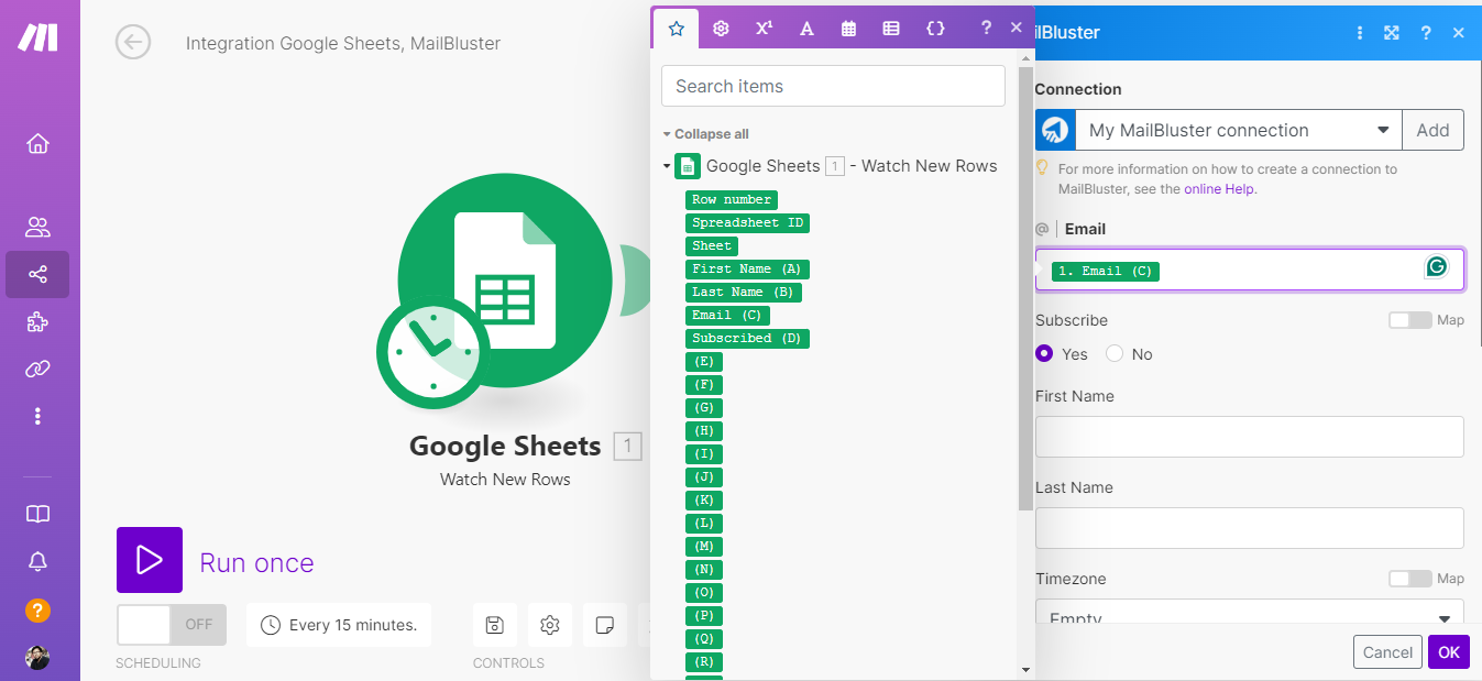 Selecting Email address in MailBluster module