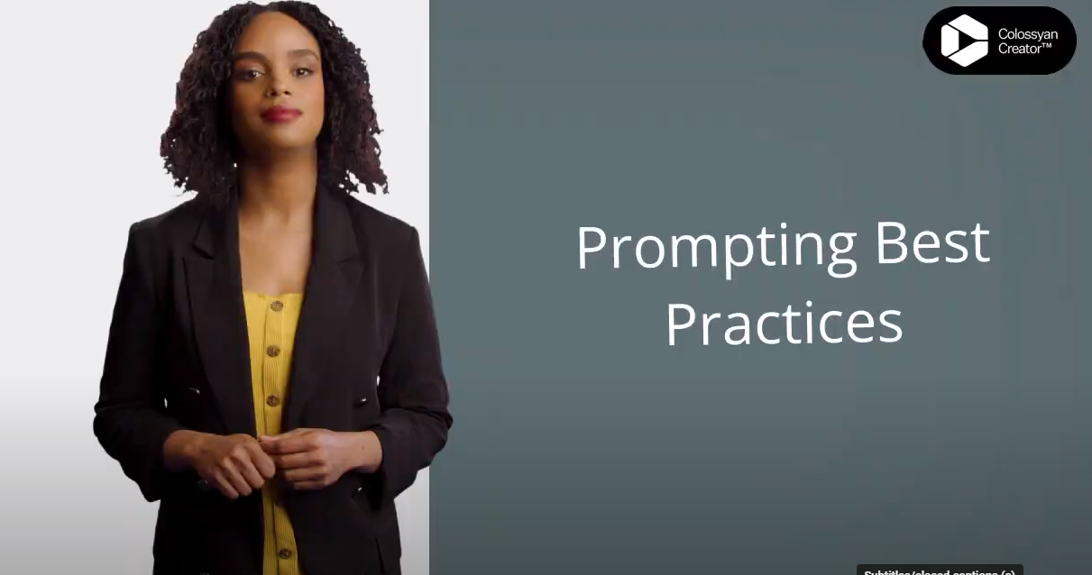 Image of a woman narrating a video titled Prompting Best Practices