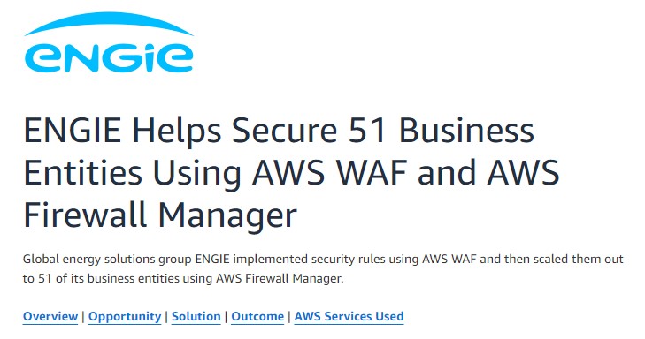 Screenshot of Engie using AWS for its firewall manager