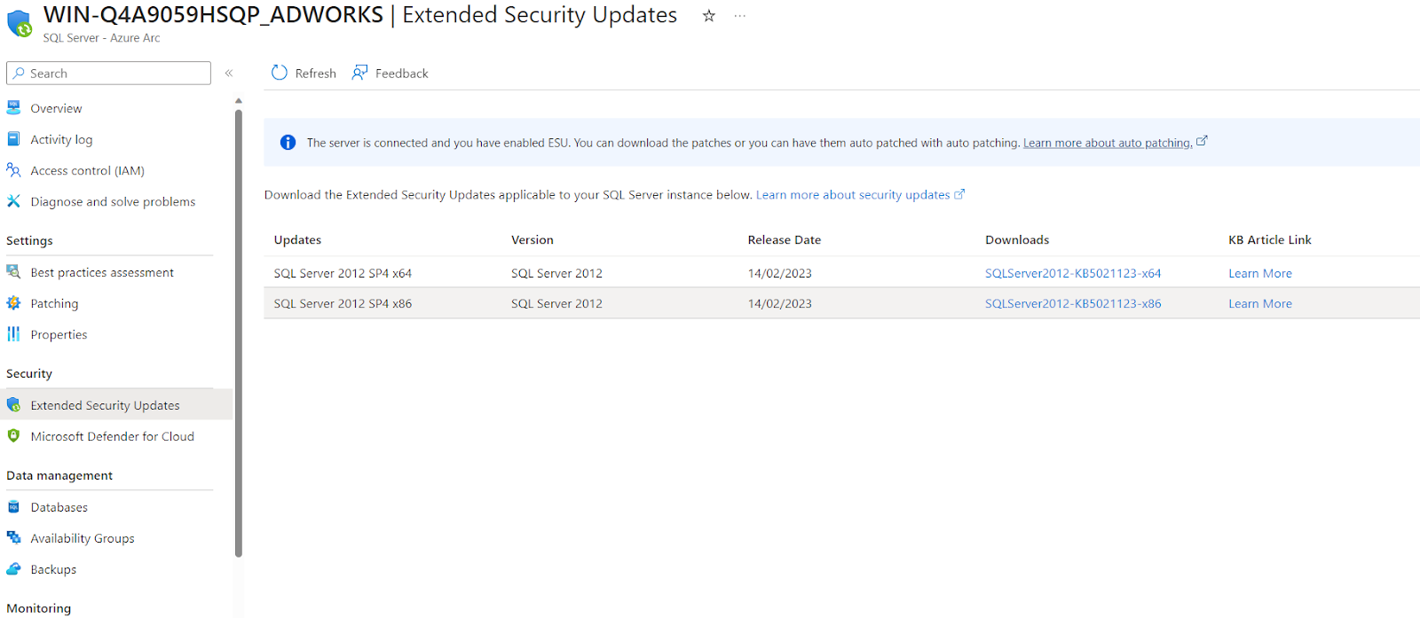 Extended Security Updates for SQL server