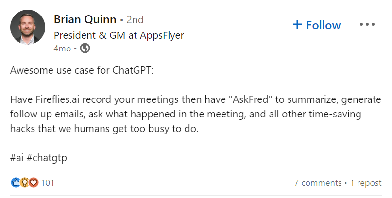 customer verdict on Fireflies chatbot askfred, the chatgpt for meetings