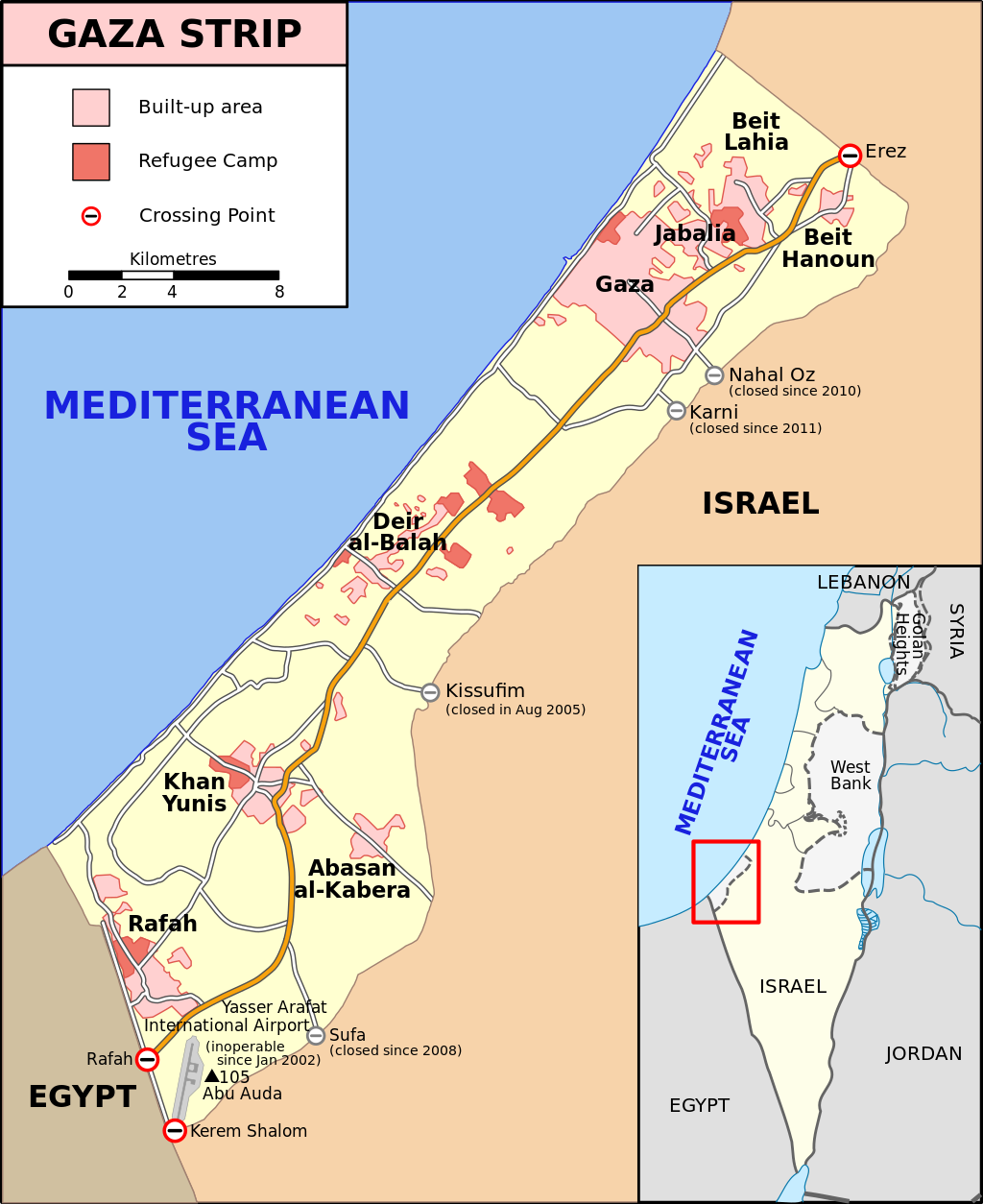 A map of the Gaza Strip and its proximity to Israel. Image via Wikimedia Commons.