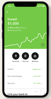 The Acorns app displaying the amount and growth of the investment over time. 