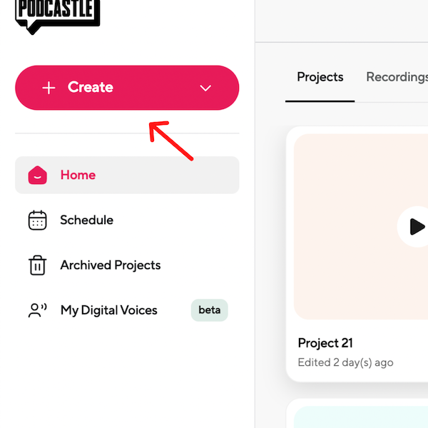 Create a project on Podcastle