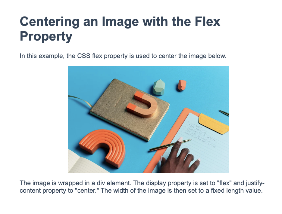 how to center an image in css, flex