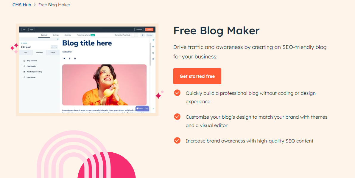 HubSpot’s free blog maker to help with blog seo