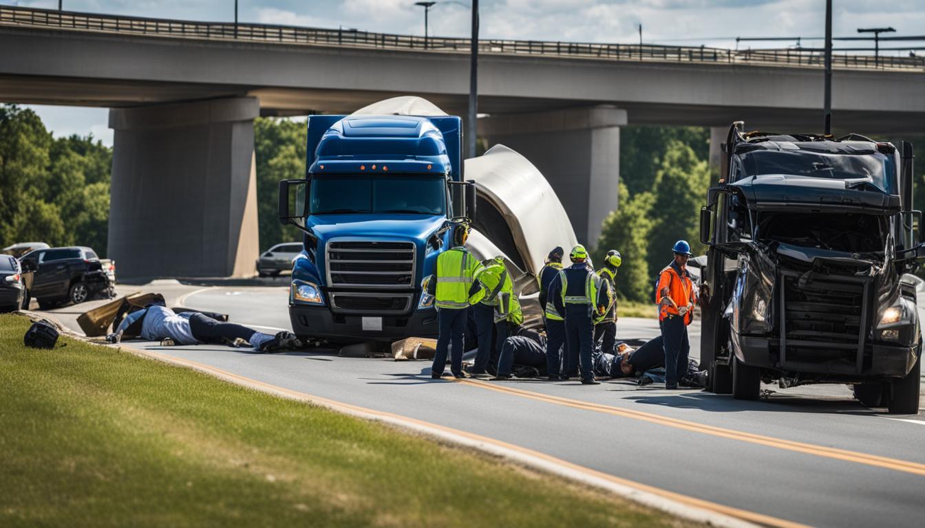 A truck accident with a large truck and a group of people

Description automatically generated