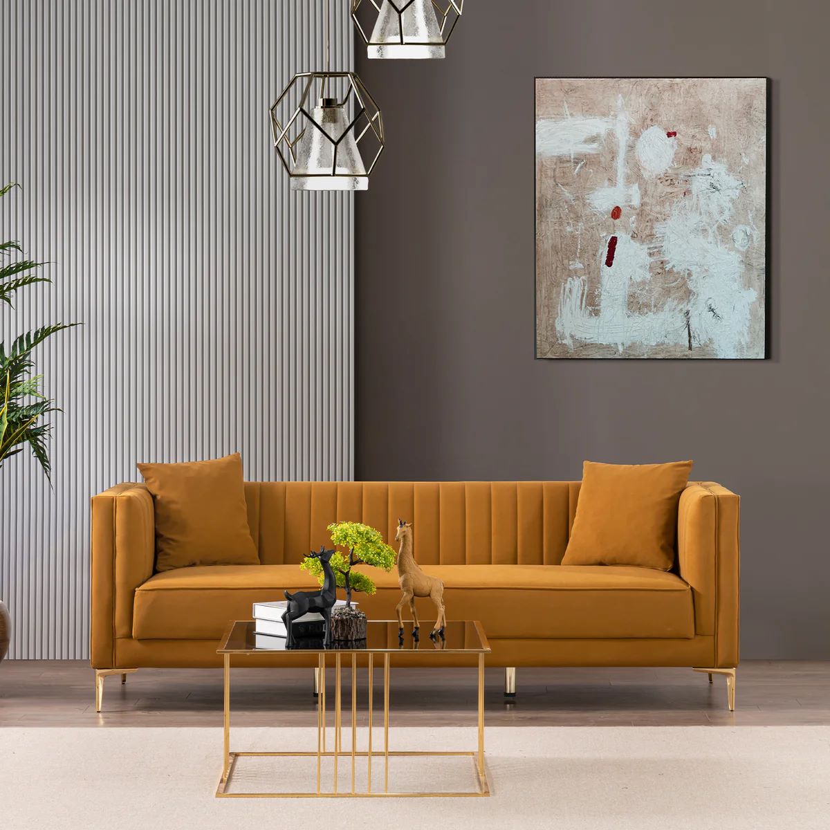 Kendra Sofa 91" (Cognac Velvet) from Mid in Mod