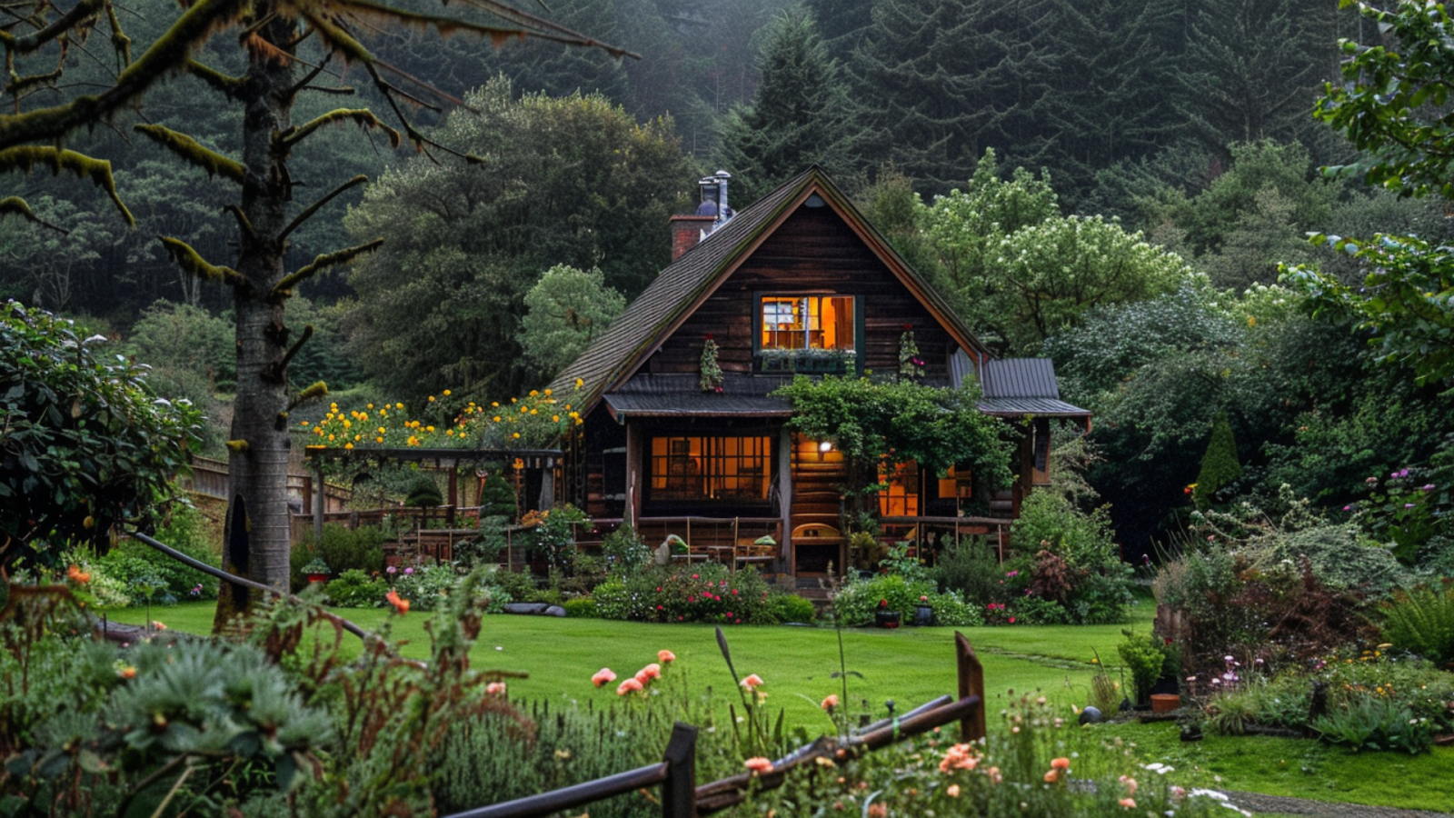 A modern cabin set in the forest in Gold Beach, USA