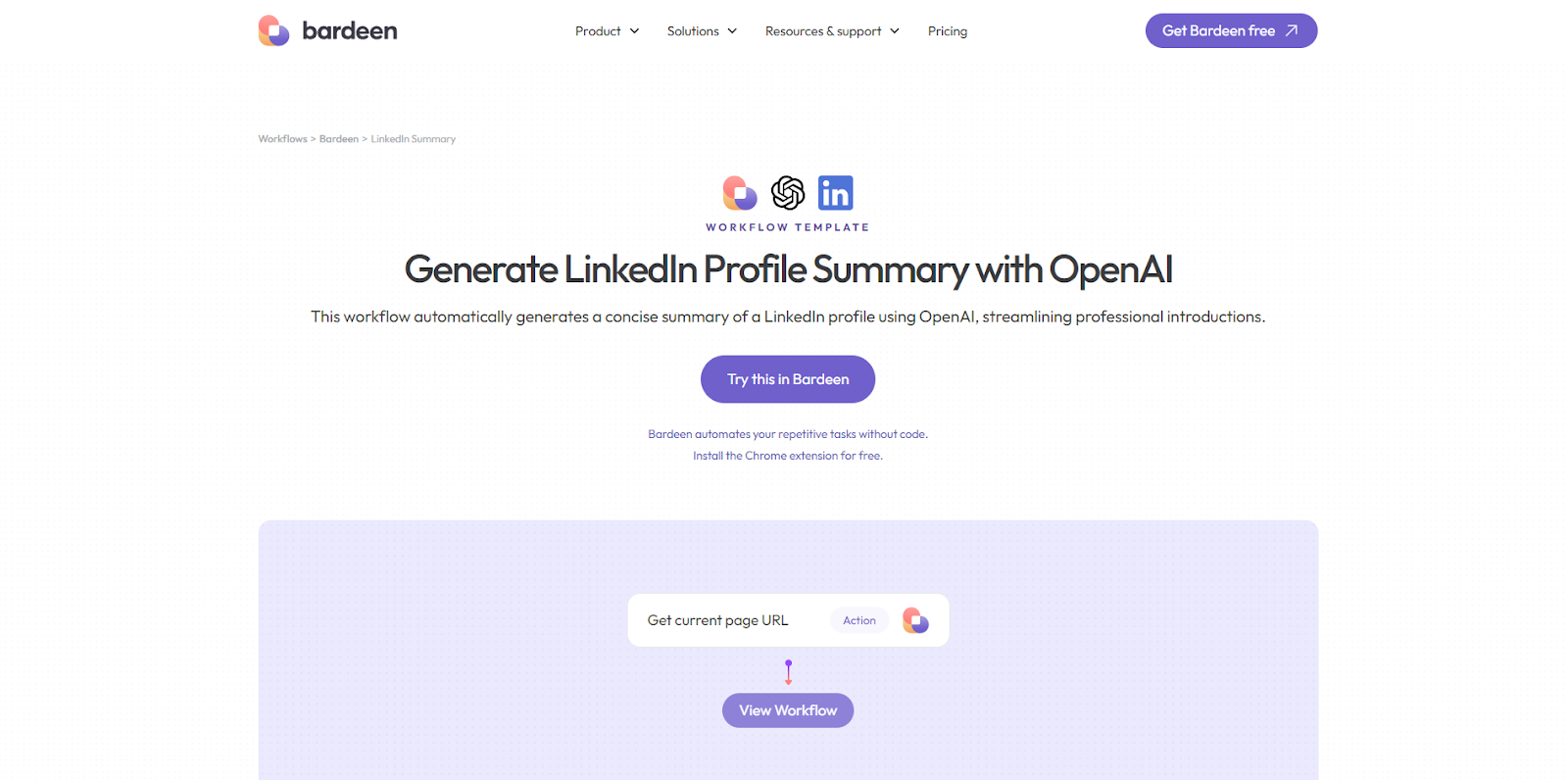 Bardeen LinkedIn Summary Generator