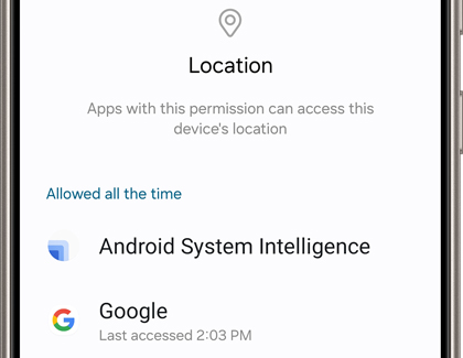 Location screen displaying a list of apps