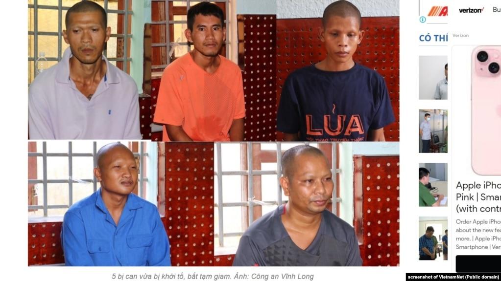 Ảnh của 5 người bị công an bắt ở Vĩnh Long hôm 28/3/2024, đăng trên VietnamNet.