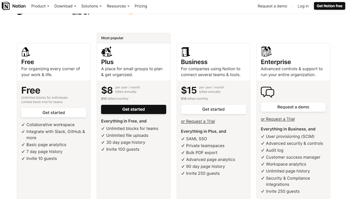 Pricing Plans for Notion