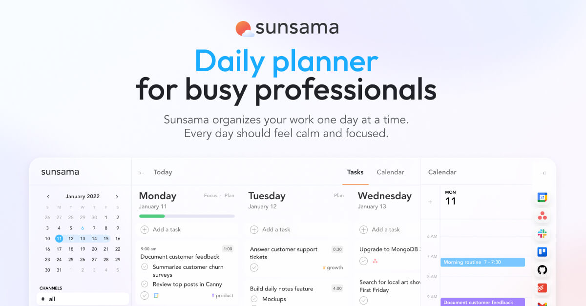 Daily Planner for busy professionals with Sunsama