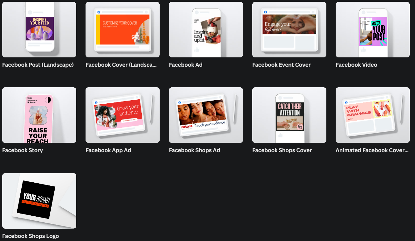 A screenshot of Canva's template options.