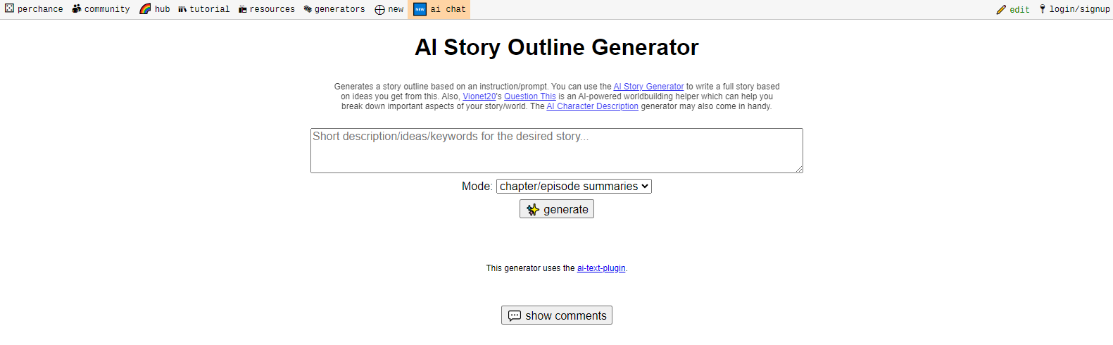 Perchance AI Story Outline Generator