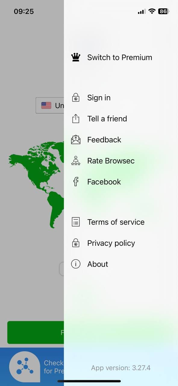 VPN general menu