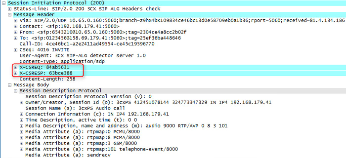 Принцип работы 3CX Firewall Checker Если возвращаемое значение "X-CSREQ" совпадает с локально вычисленным значением, предполагается, что SIP ALG отсутствует или не вмешивался в сообщение. Если значения не совпадают - при прохождении между 3CX и онлайн-сервисом содержимое пакета было изменено вмешательством SIP ALG.