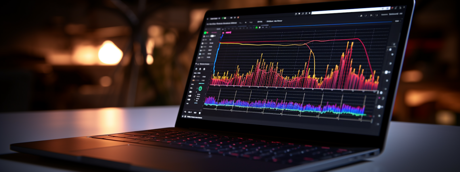 a person typing on a laptop while a graph of google search rankings increases in the background.