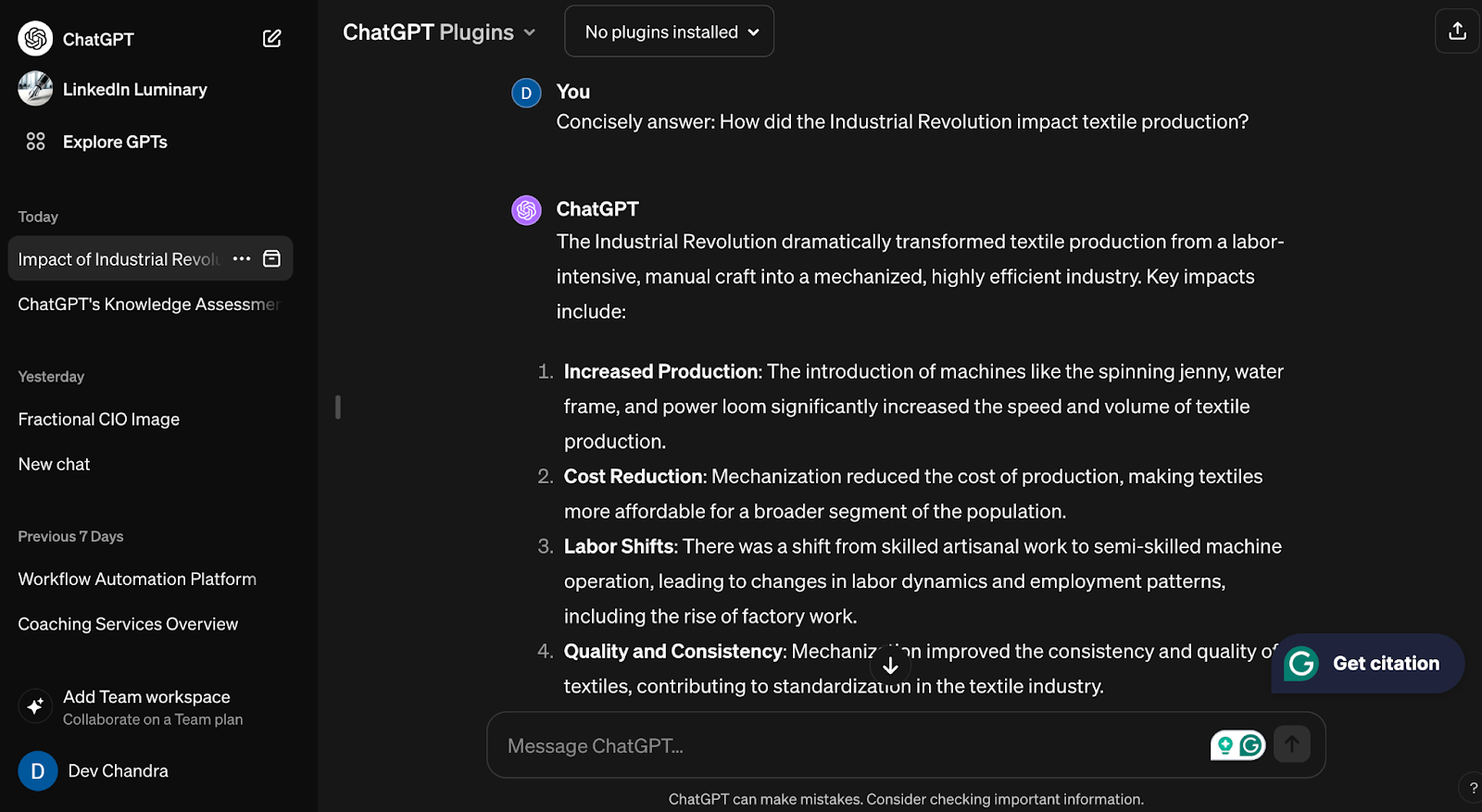 Question Answering for ChatGPT