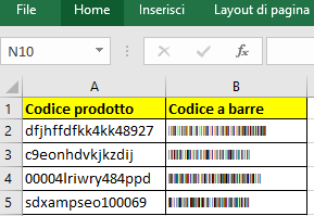 creazione codice a barre su Excel