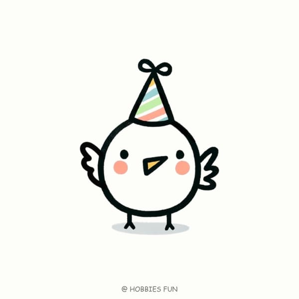 bird drawing easy, Bird with Party Hat