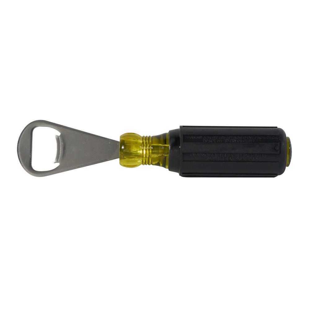 A bottle opener with a yellow handle

Description automatically generated
