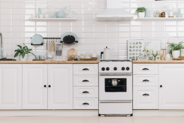 how long does it take to replace kitchen cabinets oven hood and white backsplash