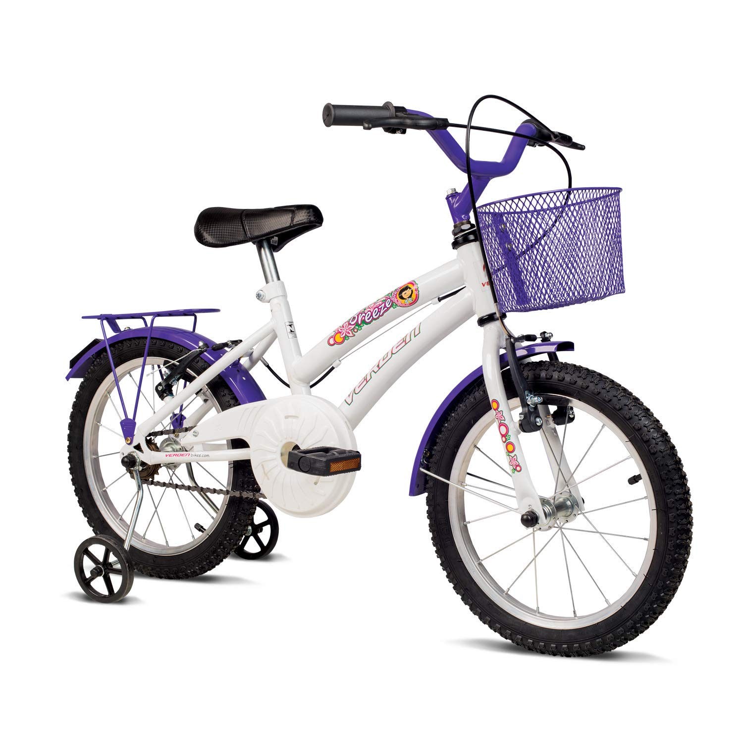 Bicicleta Infantil Verden Breeze - Aro 16 com cestinha e bagageiro Branco/ Lilás