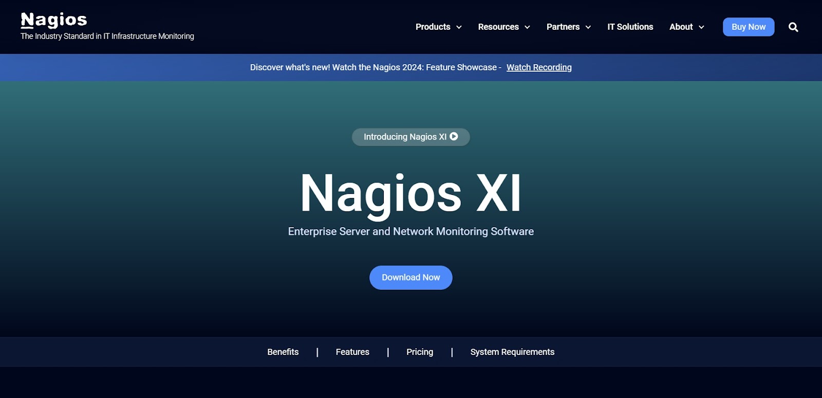 A screenshot of Nagios XI's website