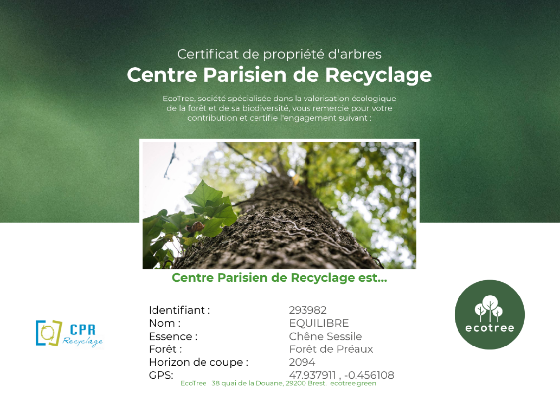 Certificat de propriété d'arbre