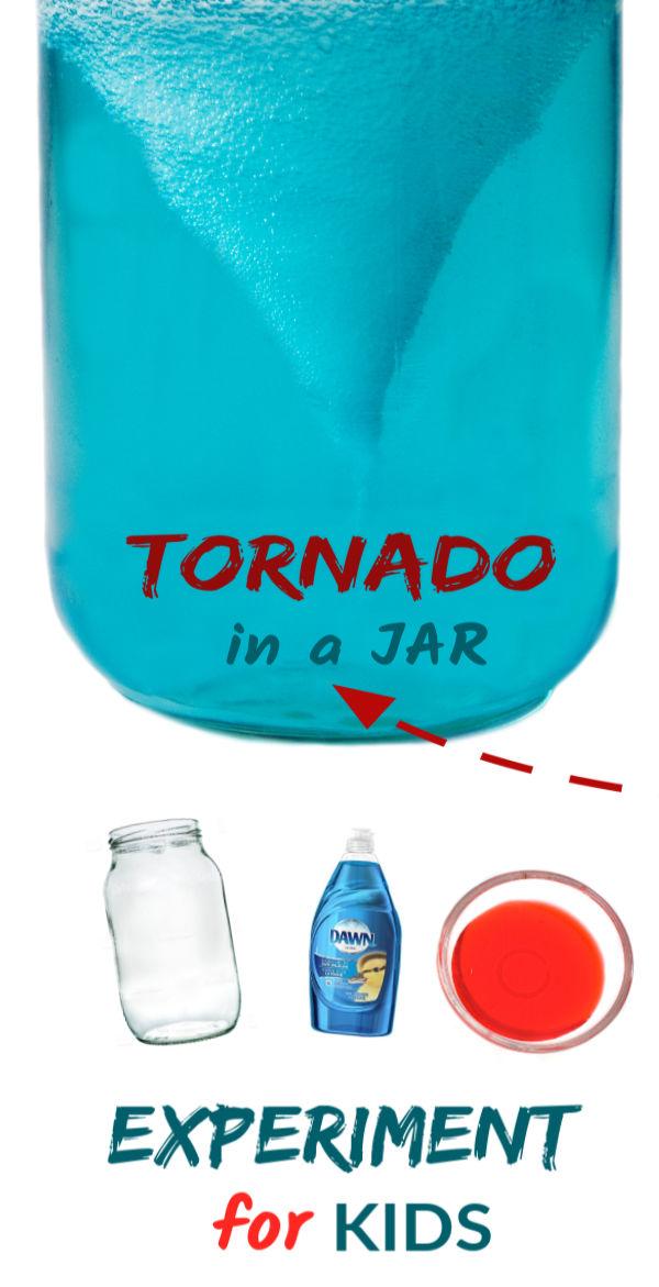 Wow the kids and make a tornado in a jar!  This simple science activity is great for kids of all ages and contains the mess- gotta love that! #sciencefairprojects #scienceexperimentskids #scienceexperiments #tornadosciencefairproject #tornadoinabottle #tornado #tornadoinajar #tornadoexperiment #growingajeweledrose