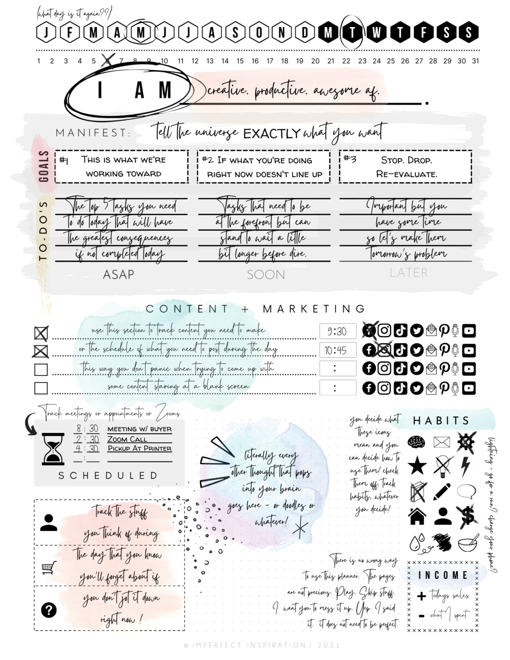 A sample of planners for creatives and handmade business owners by Imperfect Inspiration