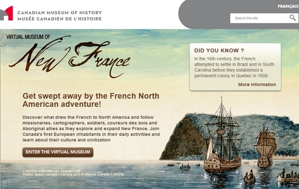 web del museo virtual de Nueva Francia de Canadá