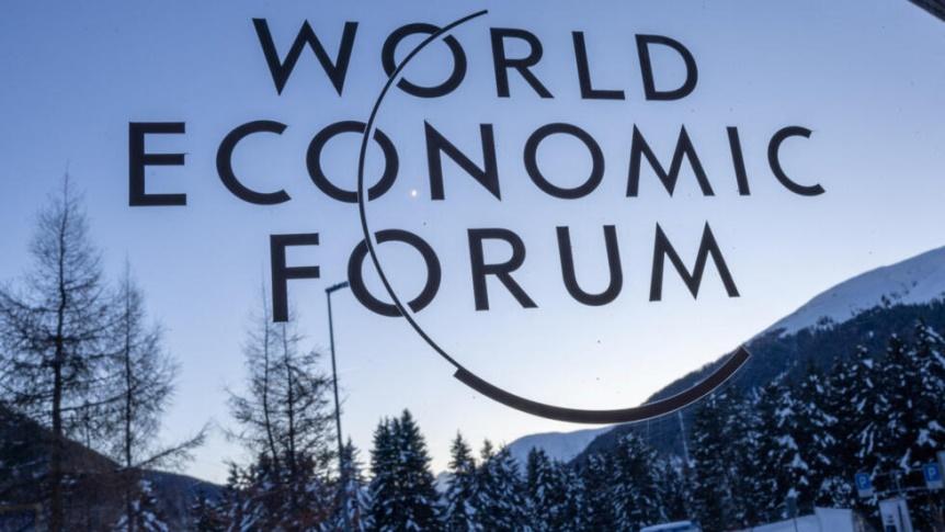 A logo is pictured in the Congress Center ahead of the annual meeting of the World Economic Forum (WEF) in Davos, Switzerland, January 13, 2024.