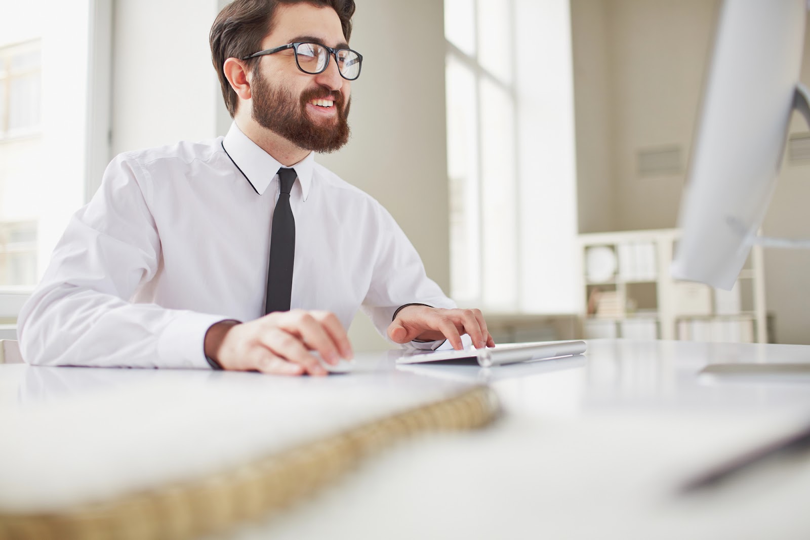 A businessman working on his office desk