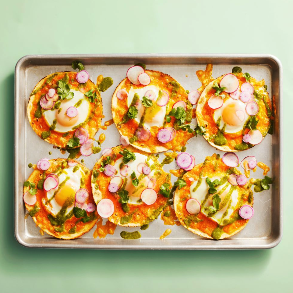 high protein breakfast sheet pan egg tacos