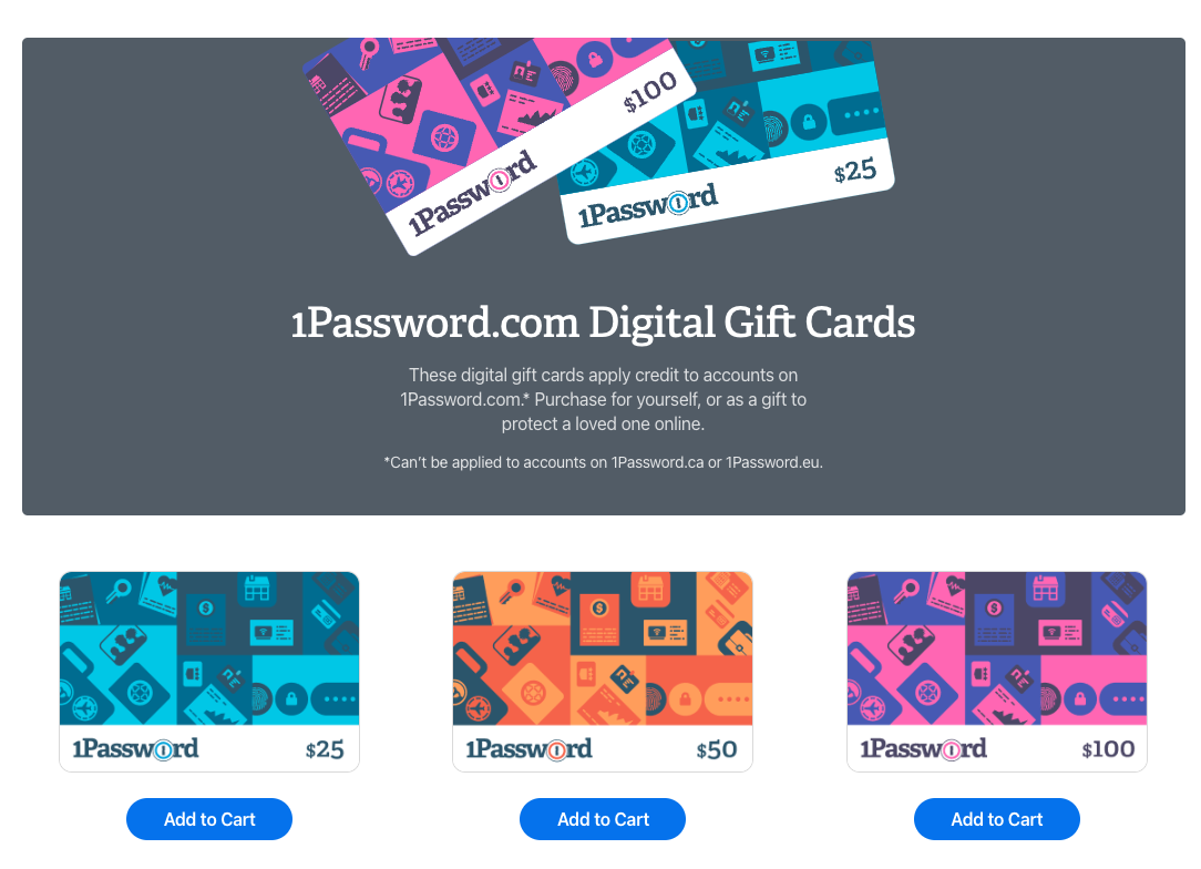 Example of 1Password digital gift cards