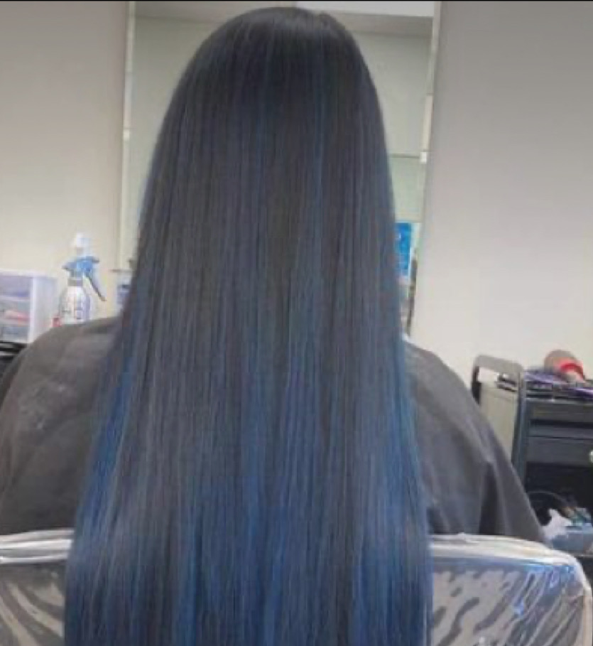 Jet black with blue highlights
