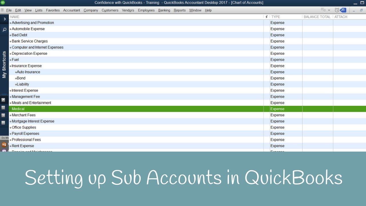 Image depicting how to set up a subaccount in QuickBooks