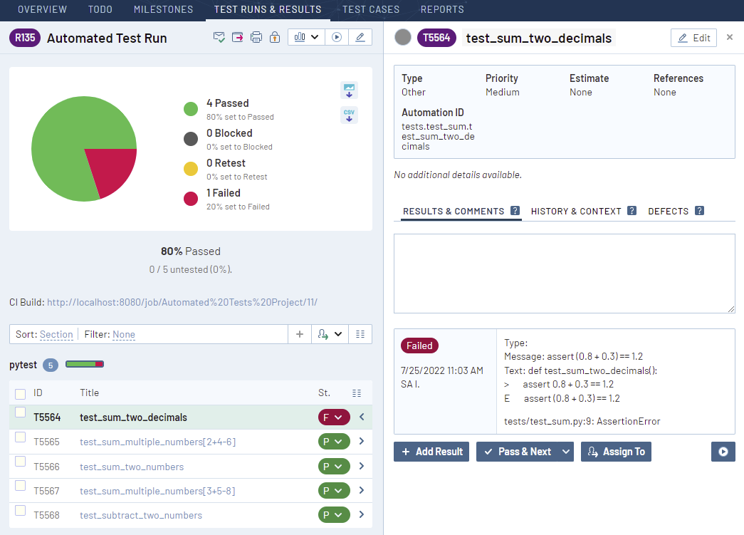 TestRail can be integrated with almost any platform or framework: Easily integrate your automated tests and submit test results with TestRail’s flexible API and CLI tools.