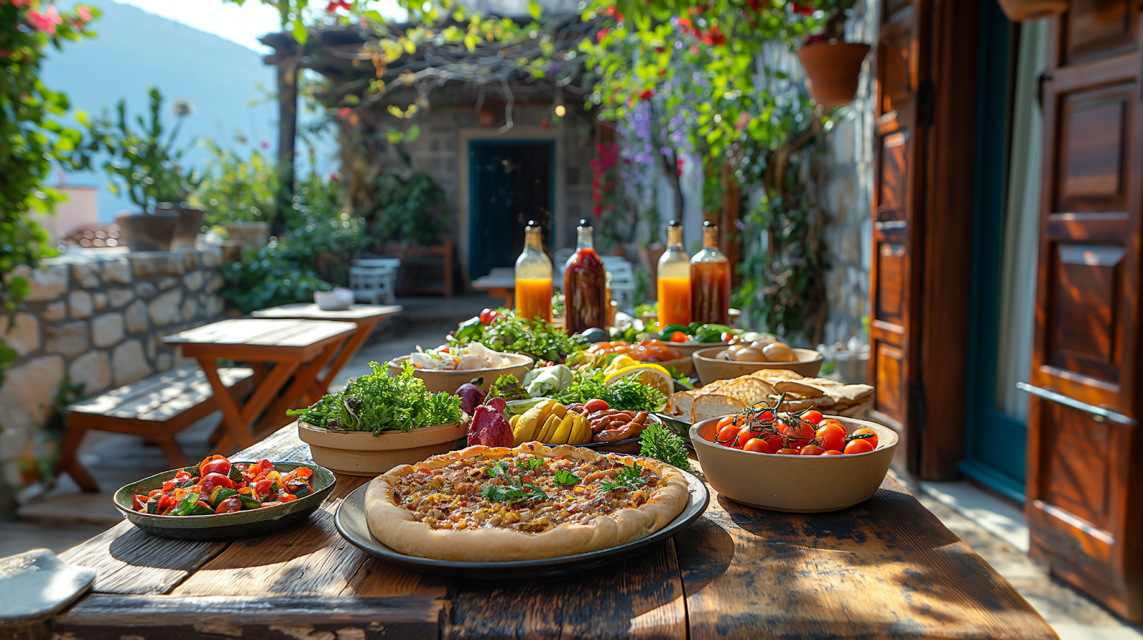 A variety of Greek dishes served at a cozy taverna in Plaka, Athens