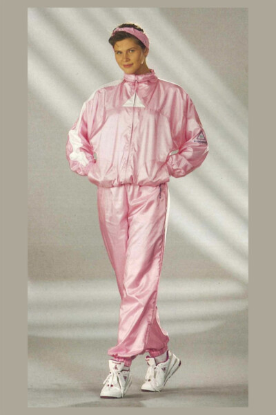 Pink parachute pants set from the 80s