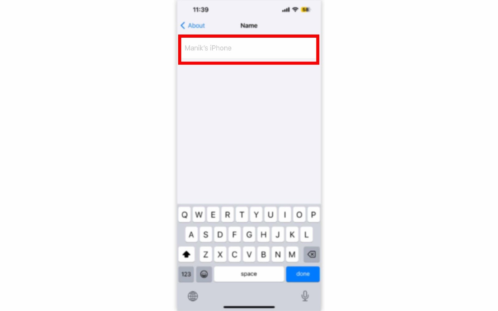 Enter the new name of your iPhone